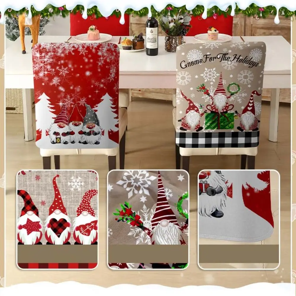 Cartoon Christmas Chair Cover Soft Polyester Fiber Xmas Dinner Chair Seat Cover Removable Plush Ball Christmas Table Decor