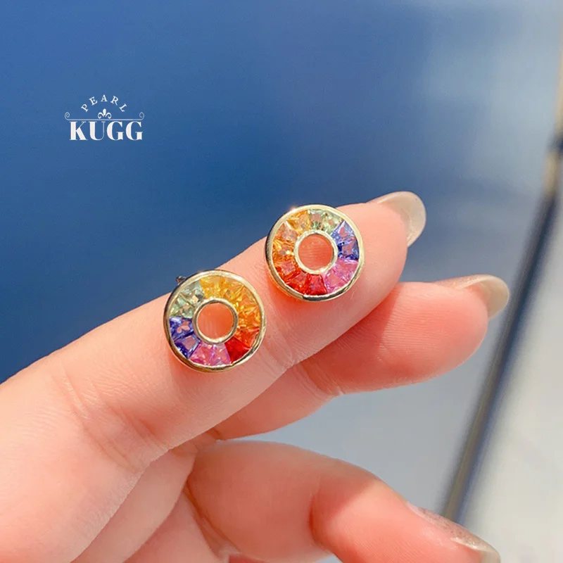 

Серьги KUGG из 100% 18-каратного желтого золота с романтичным радужным дизайном, натуральные сапфиры, для женщин, элитные свадебные украшения