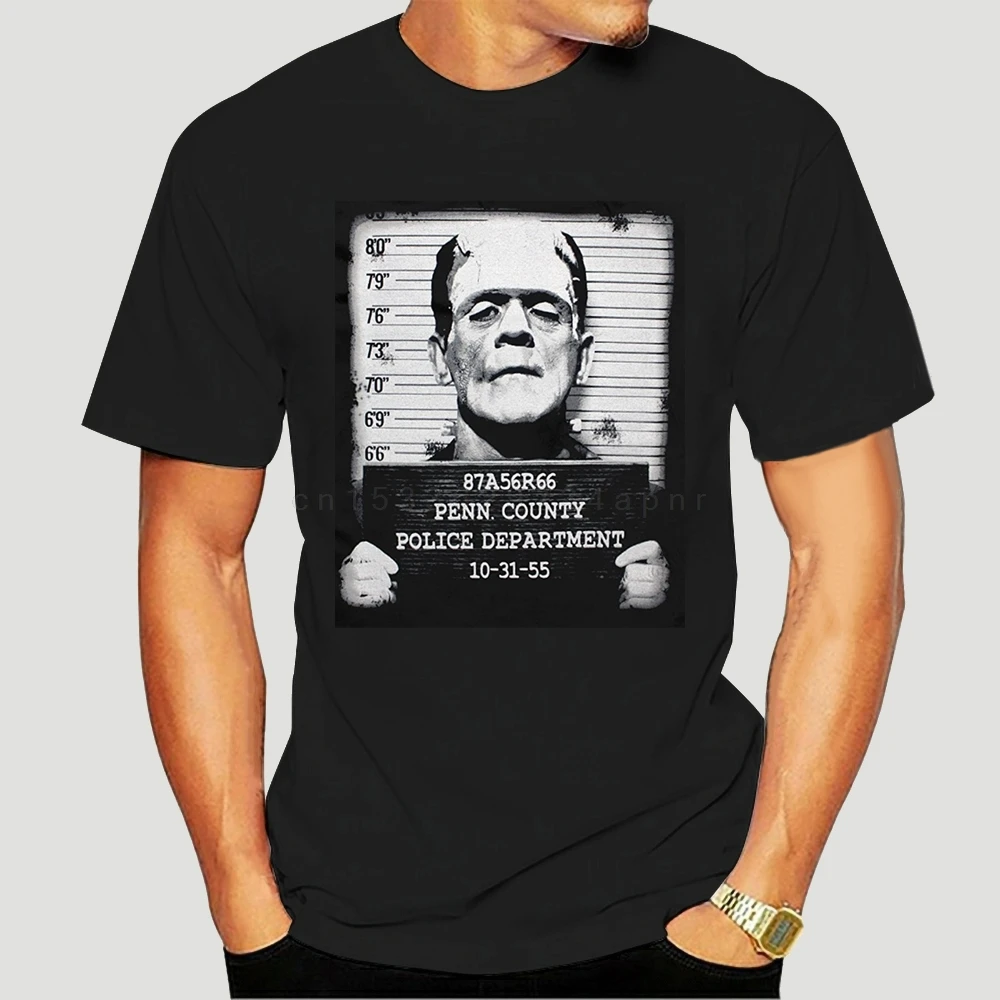 Pins  Bones Frankenstein Face Mug Shot Retro Black T Shirt Summer Short Sleeves  Fashion  Printed T-Shirts
