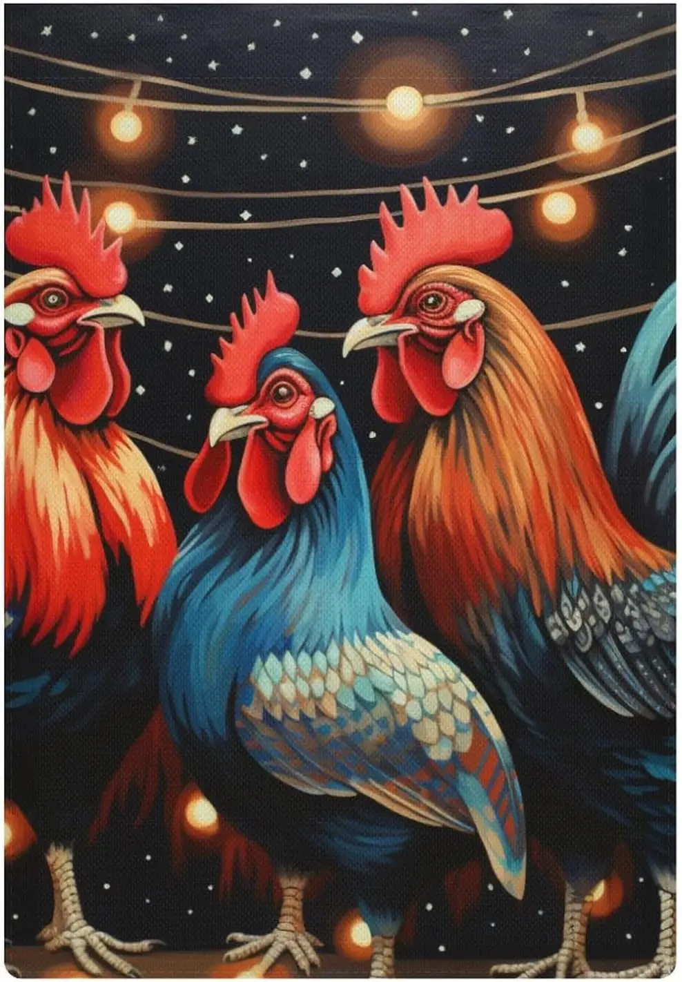 Garden Flag Roosters With Christmas Lights Winter Spring Season Garden Flag 12x18 Inch Double Sided for Outside Chicken Lovers F