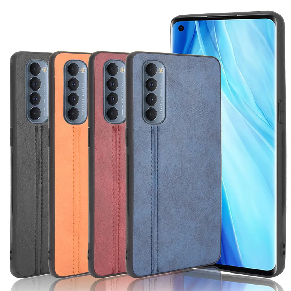 Oppo Reno4 Pro 4G Case Reno 4 PRO CPH2109 Suture Calfskin Soft Edge PU Leather Hard Phone Cover For Oppo Reno 4 Pro 4G Back Case