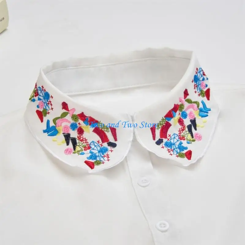 HX6F Detachable Embroidered Shirt Collar Insert for Women, White False Collar for Sweaters, Sweatshirts and Layered Tops