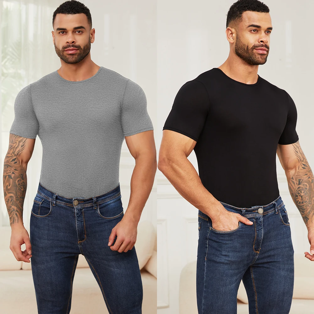 قصيرة الأكمام كامل محدد شكل الجسم الرجال البطن تحكم ملخصات ارتداءها بعقب رافع الذكور طاقم الرقبة أعلى رومبير منامة الملابس الداخلية جديد