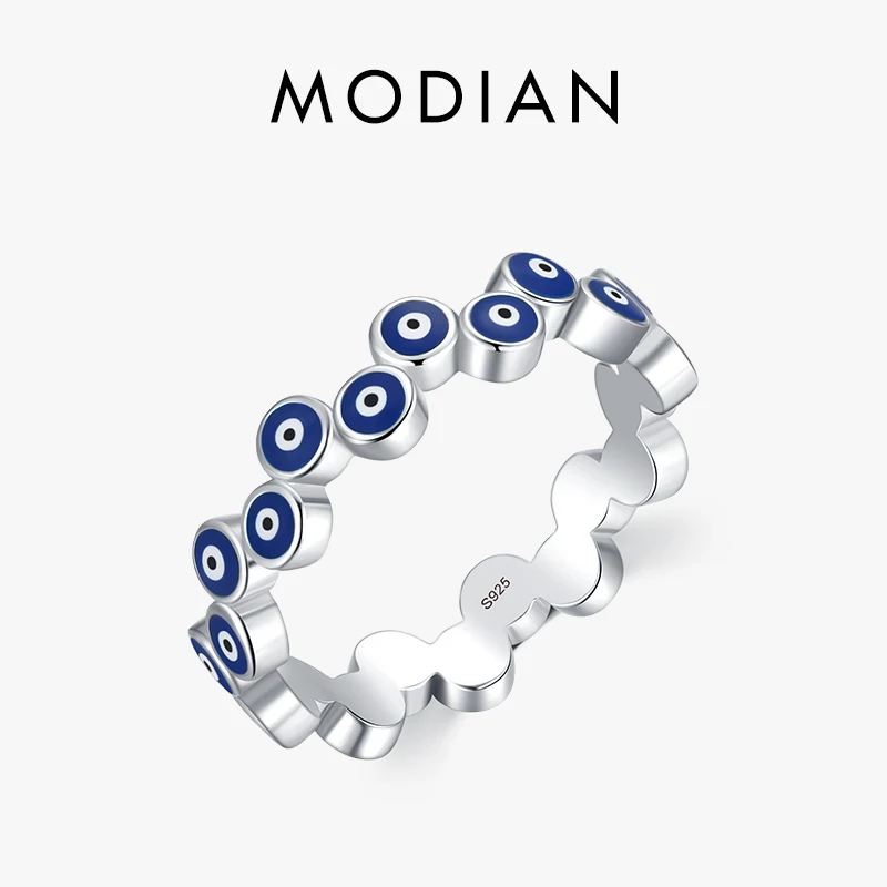 

MODIAN Real 925 Sterling Silver Art Design Blue Eyes Stackable Finger Ring For Women Fashion Fine Party Jewelry Accessories