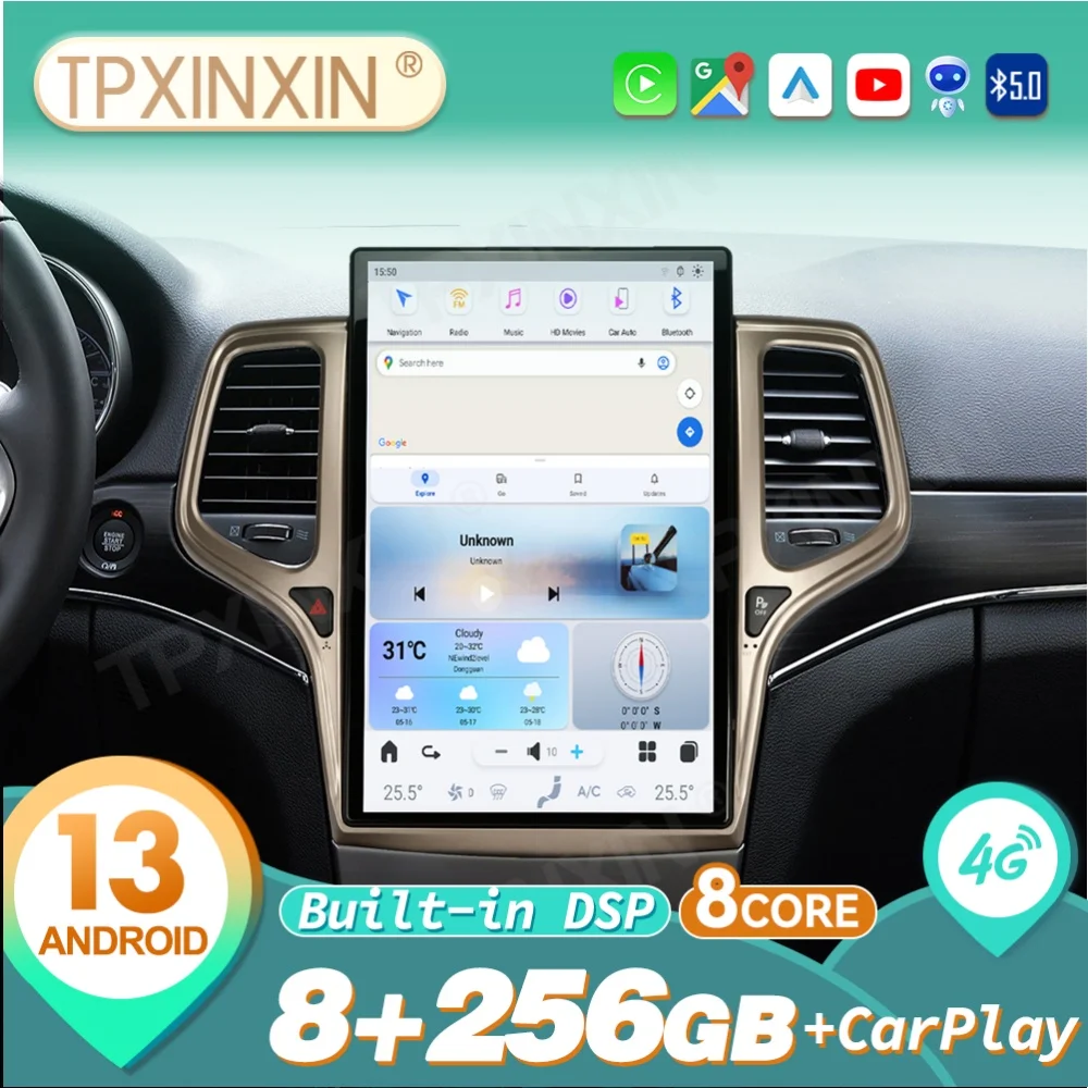 Android 13 Car Radio 14.4 Inch For Jeep Grand Cherokee 2014~2023 Carplay Automotive Multimedia BT GPS Navigation 4G WIFI Stereo