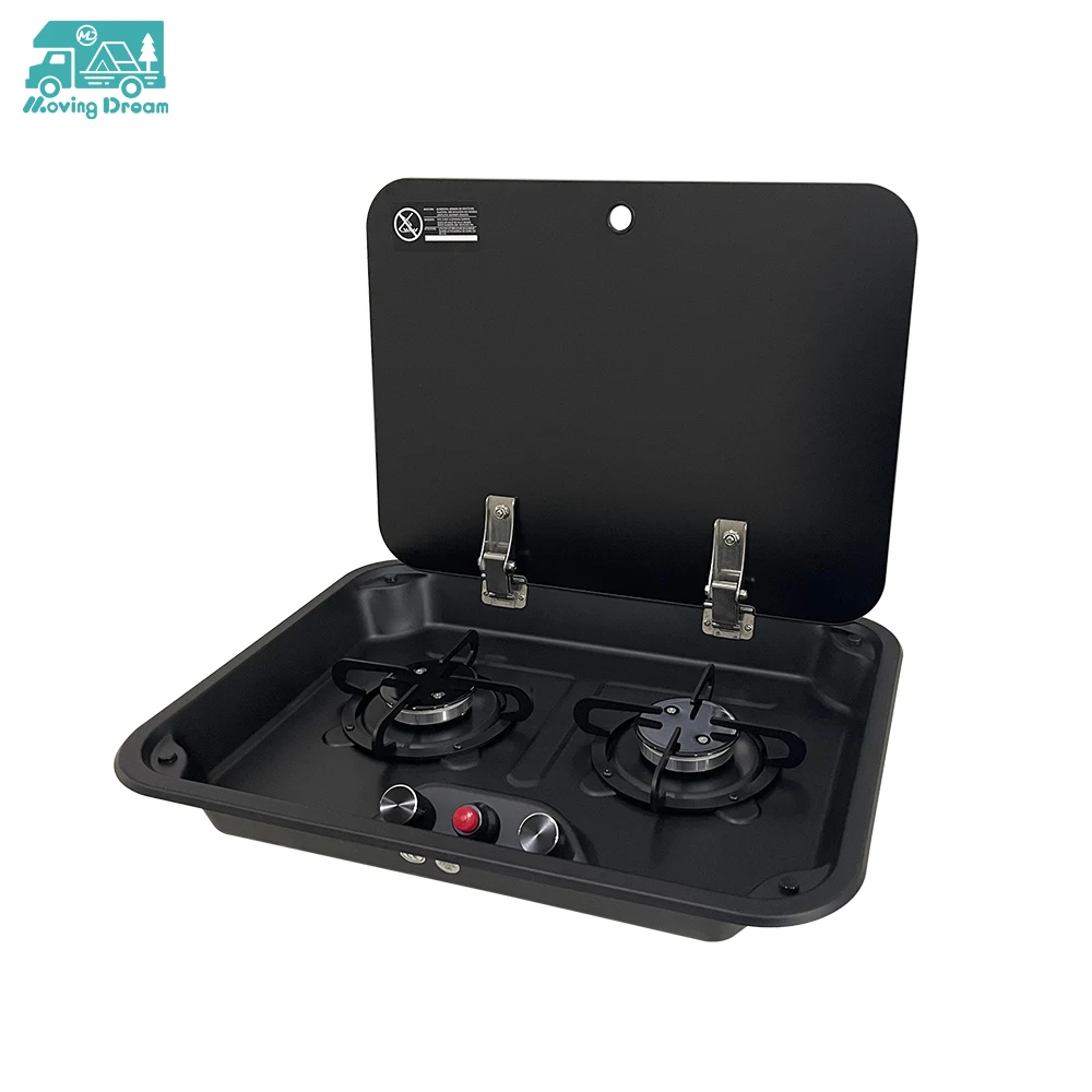RV 2 Burner Gas Stove Stainless Steel Built in LPG Cooktop With Tempered Glass Lid for Caravan Yacht Marine RV Gas Stove
