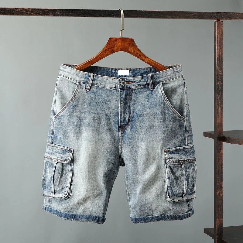 

Summer Fashion Trend Solid Color Multi Pocket Straight Tube Workwear Shorts For Men's Casual Loose Sports High-Quality Shorts