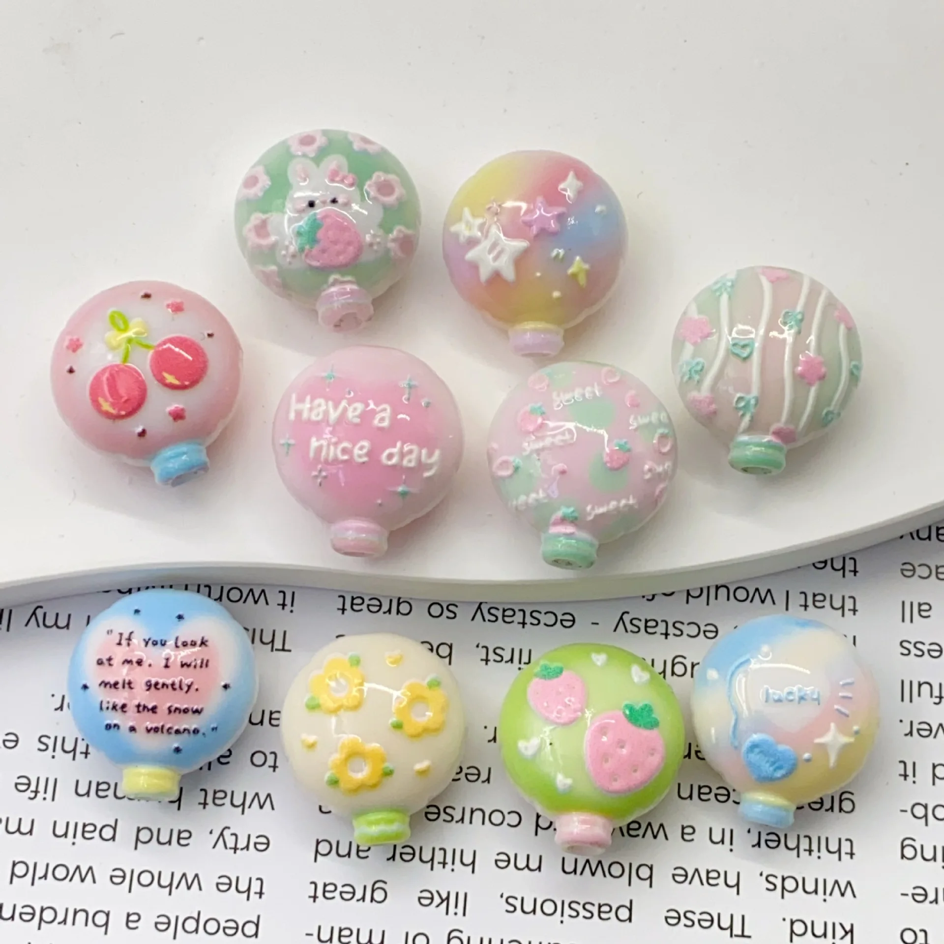 10pcs Through Hole Beads Double Sided Embossed Flower & Hot Air Balloon DIY Accessories for Pen Phone Chain Keychain Ornaments view 4