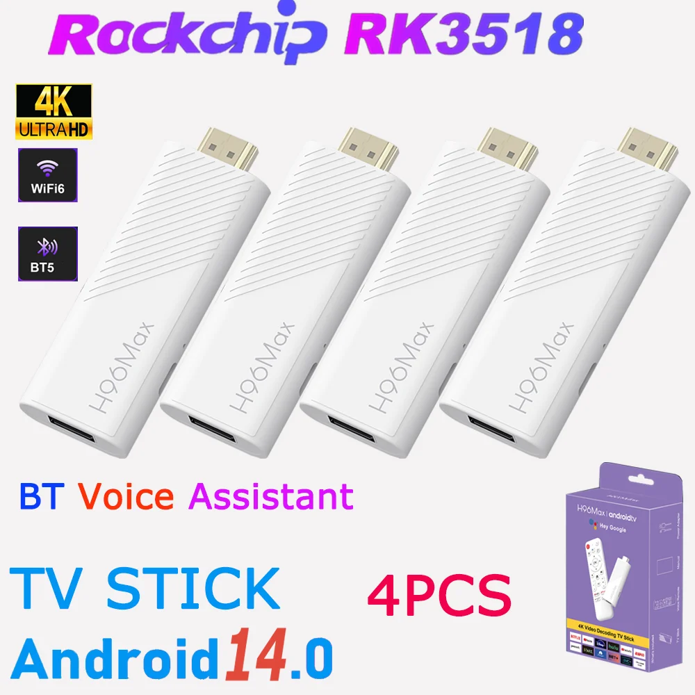 4PCS 2PCS 1PC H96 Max RK3518 Android14.0 TV Stick Quad Core 4K Wifi6 BT5.4 BT Voice Remote Control Smart TV Box