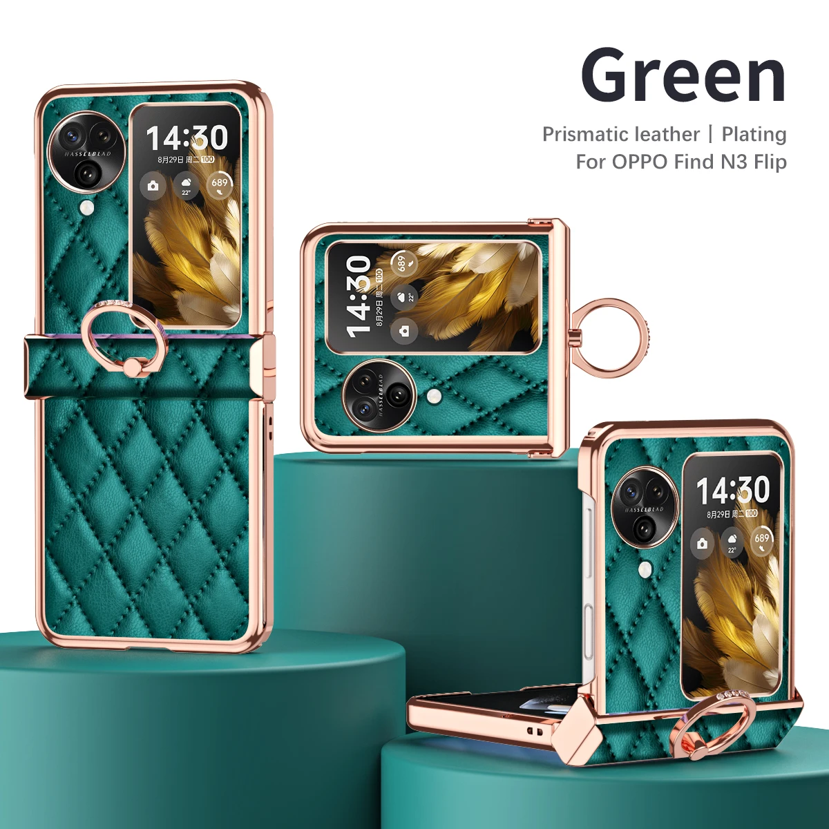 

For OPPO Find N3 Flip Folding Shell with Prism Grid Leather Pattern Electroplated Frame