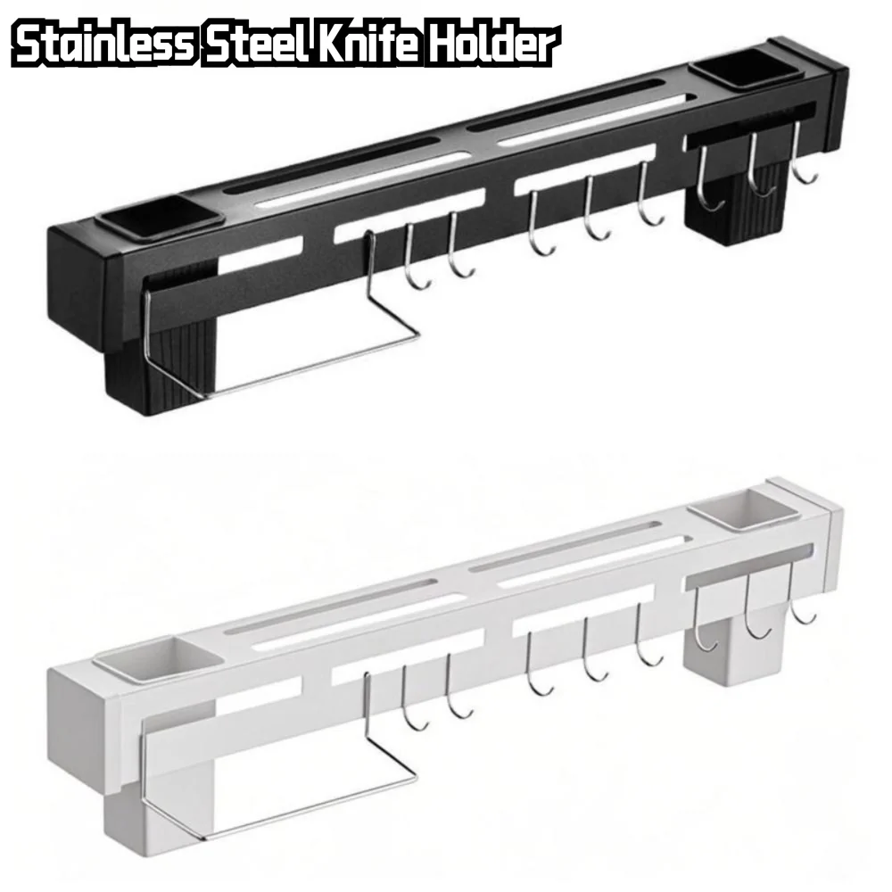 

Stainless Steel Blade Holder No Drilling Required With 8 Hooks Chopstick Holder Wall Mounted Storage Rack Kitchen Use