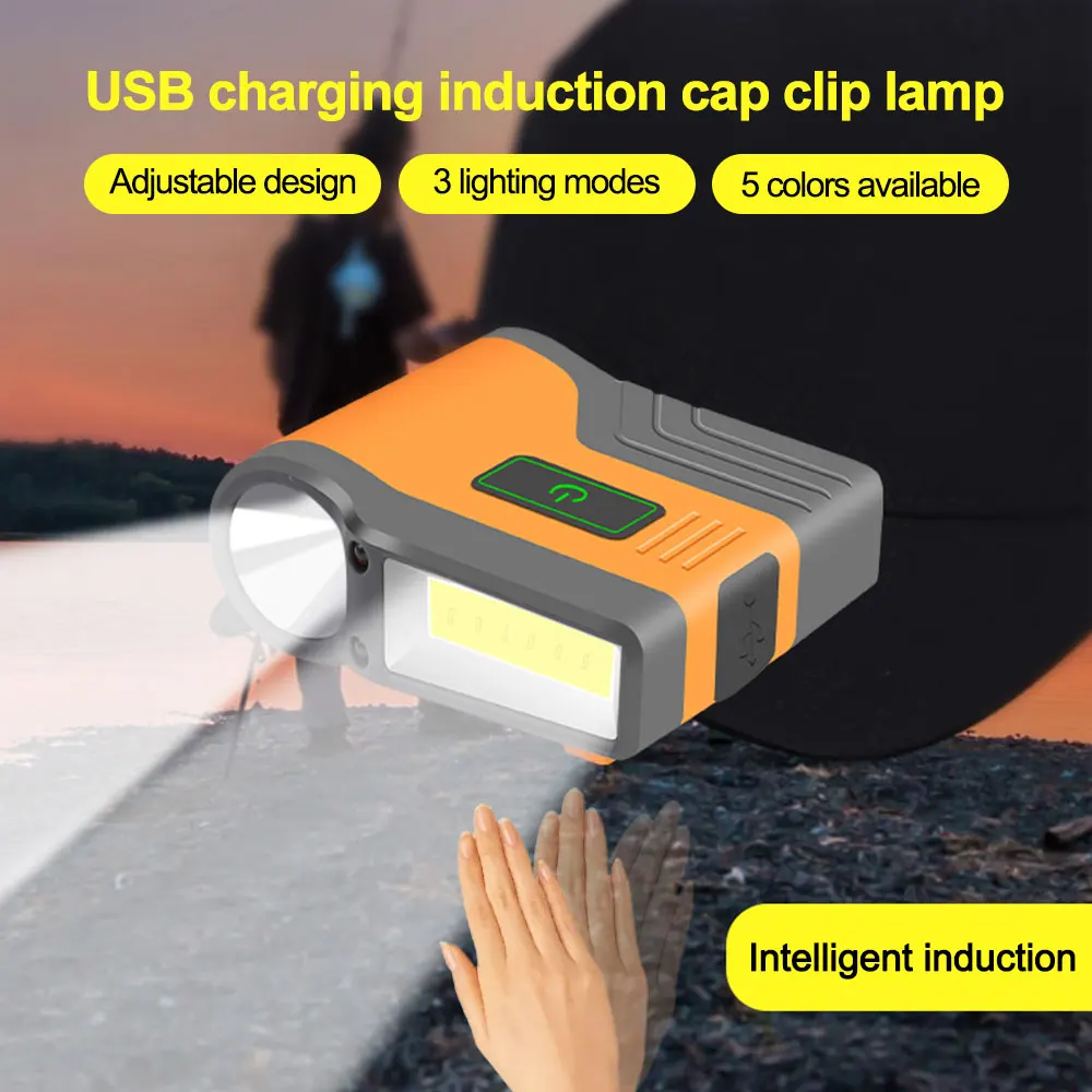 10W Motion Induction Cap Light XHP120+COB Smart Wave Sensor Clip Hat Headlight USB Rechargeable Waterproof Fishing Head Cap Lamp