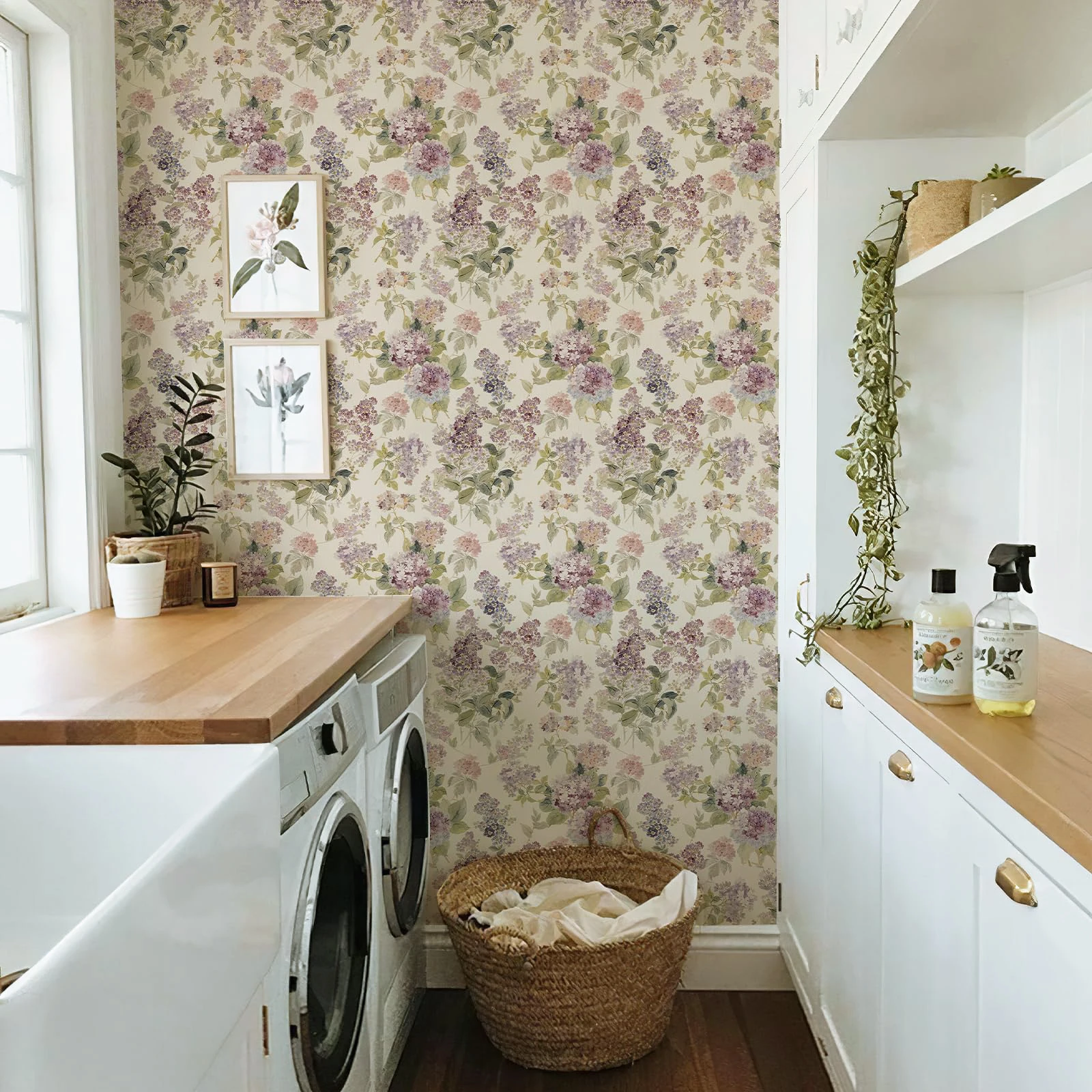Retro Purple Lilac Vinyl Floral Wallpaper  Background Peel And Stick Cabinet Sticker Chic Waterproof Kitchen Decor