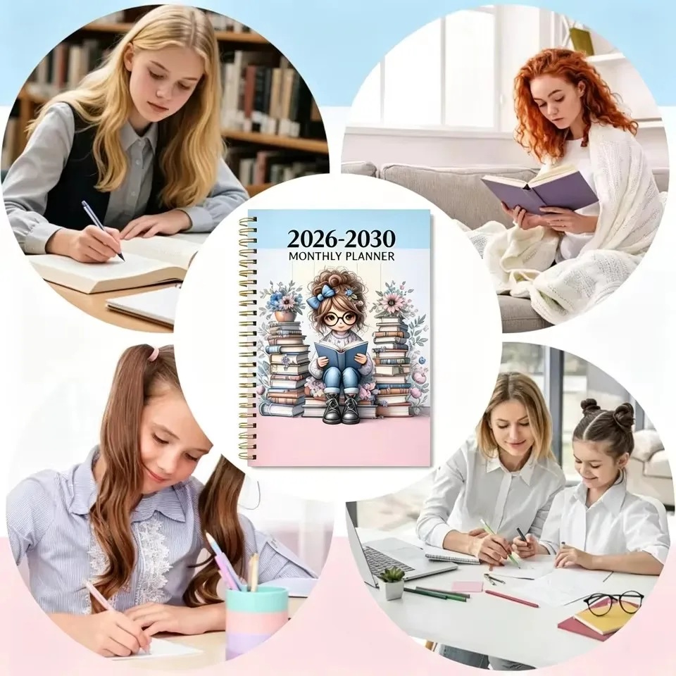 2026-2030 Monthly Planner, 5-Year Academic Diary, Spiral Bound Book Lover Notebook