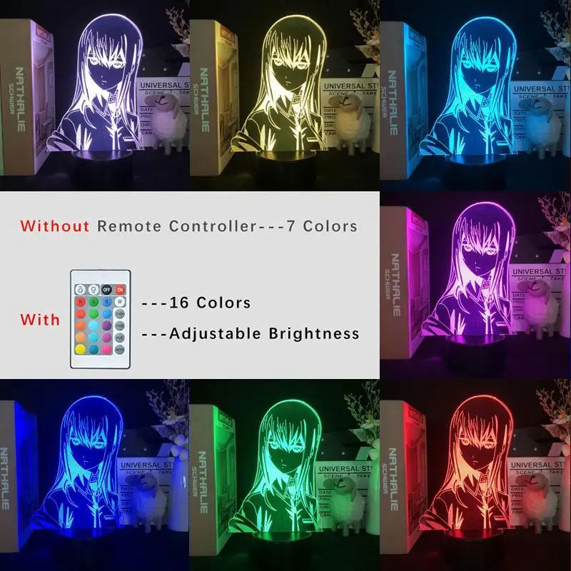 Makise Kurisu 3D Night Light Hot Japanese Game Nightlight 7 Colors Projector シュタインズ・ゲートLED Table Lamp Room Decor Chlidern Gifts