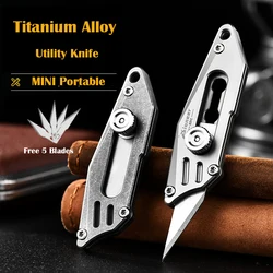 Mini Titanium Alloy Utility Push Knife, Keychain portátil, Unboxing Cutter, Sobrevivência Multitool, EDC Free 5 Lâminas