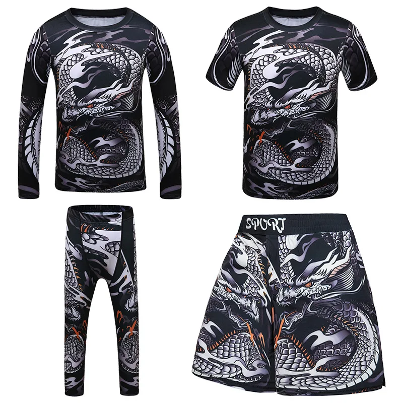 

Kids Sport Suit Compression Shirt Pants Shorts Set Children MMA Rashguard Jiu Jusit Bjj GI Muay Thai Boxing Running Sportswear