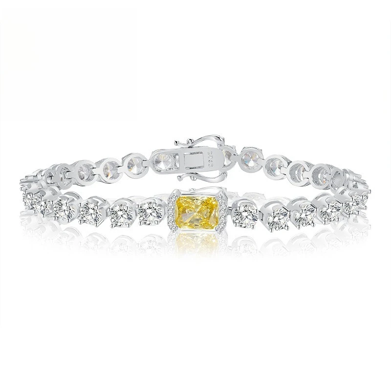S925 Silver Bracelet 6 * 8MM Ice Flower Cut Yellow Zircon Inlaid Light Luxury Minimalist Women's Jewelry
