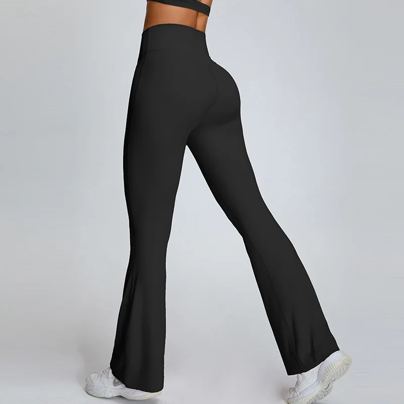 YJ-New High Waist Flared Pants WomenVArc Belly Contracting Bootcut Trousers Outdoor Leisure Sports Wide-Leg Pants Fitness Trouse