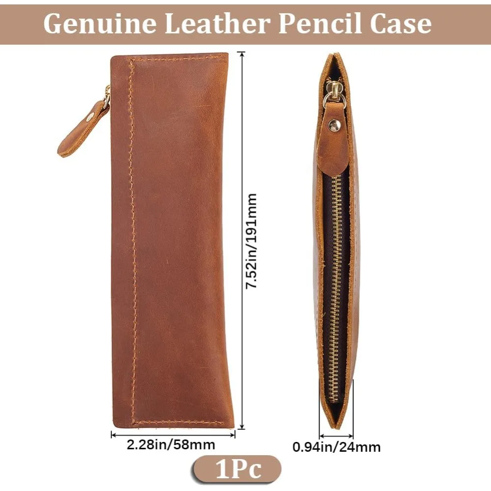 Rectangle Leather Pen Bags Zipper Pen Bags with Alloy Findings Study Supplies Saddle Brown 19.1x5.8x2.4cm