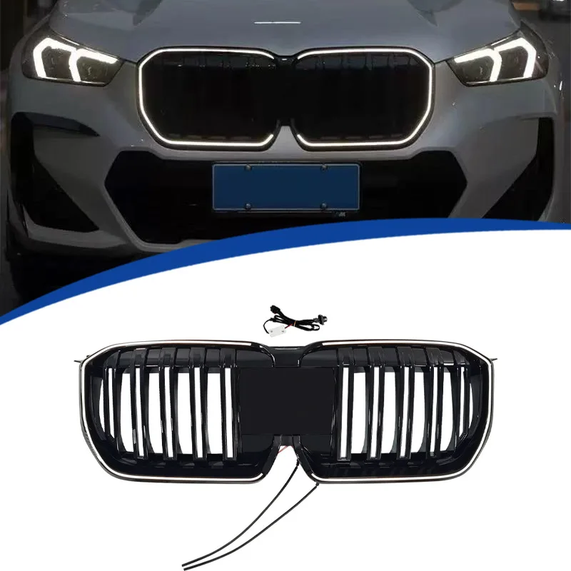 

Для BMW X1 U11 2023-2026: решетка радиатора с двойными/одинарными ламелями и LED-подсветкой, прямая замена.