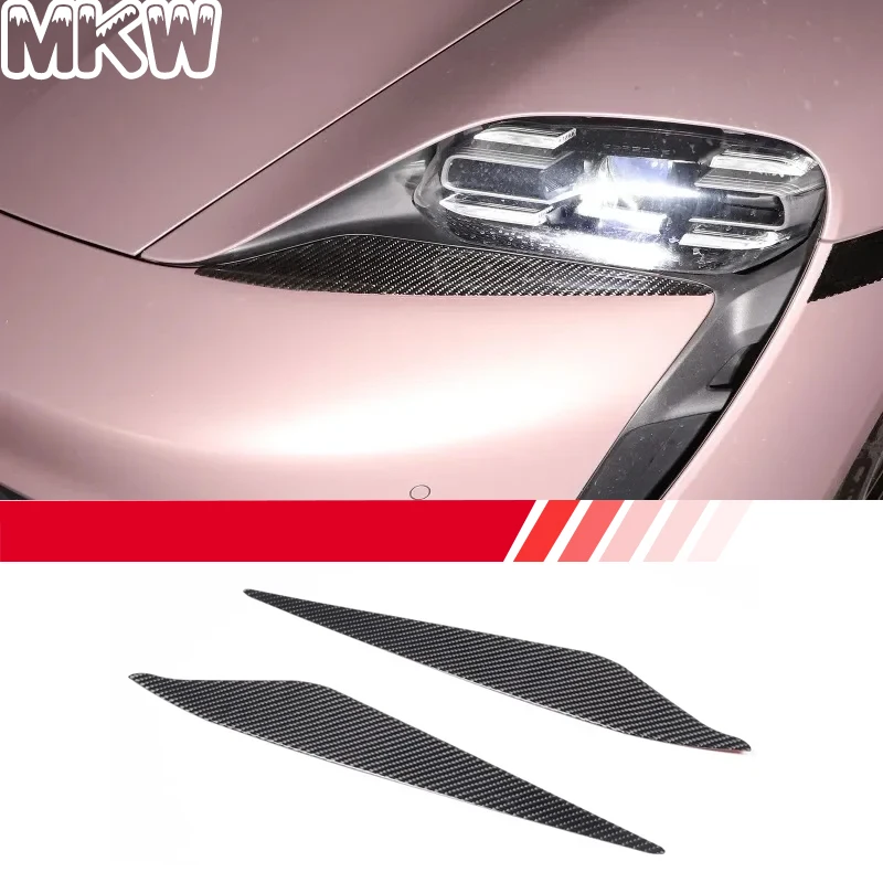 

For Porsche Taycan 2019-2025 Real Carbon Fiber Car Headlights Decor Lamp Eyebrow Panel Trim Car Exterior Accessories L/RHD