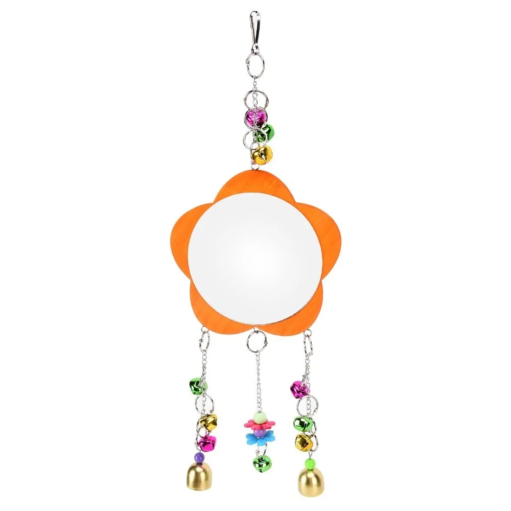 Broken Resistant Pet Chicken Toy Non Toxic Wood Chicken Hanging Mirror Metal Colored Bells Chicken Entertainment Toy Coop Play