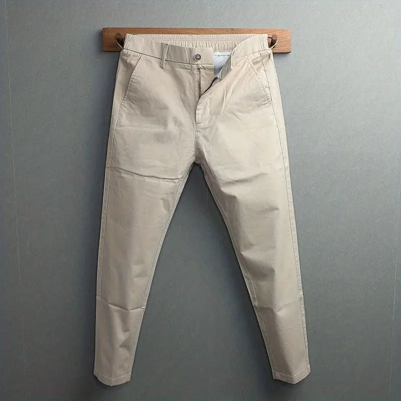 

Summer New Pure Cotton Casual Pants Men's Versatile Korean Sle 9 Split Slim Fit Briti Sle Faionable Tapered Pants