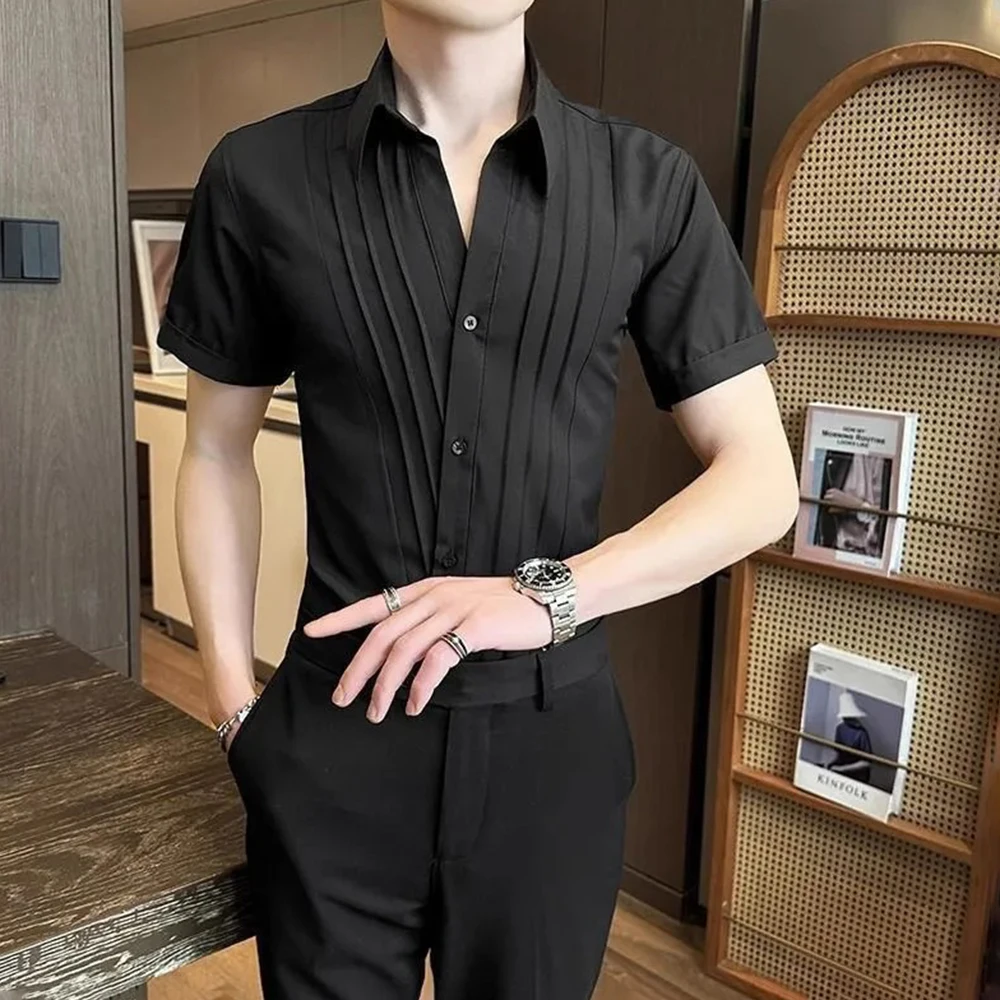 

Summer Men's Solid Color Short-Sleeved Shirt Korean Retro Fashion Trend Casual Simple Loose Breathable Business New Men's Tops