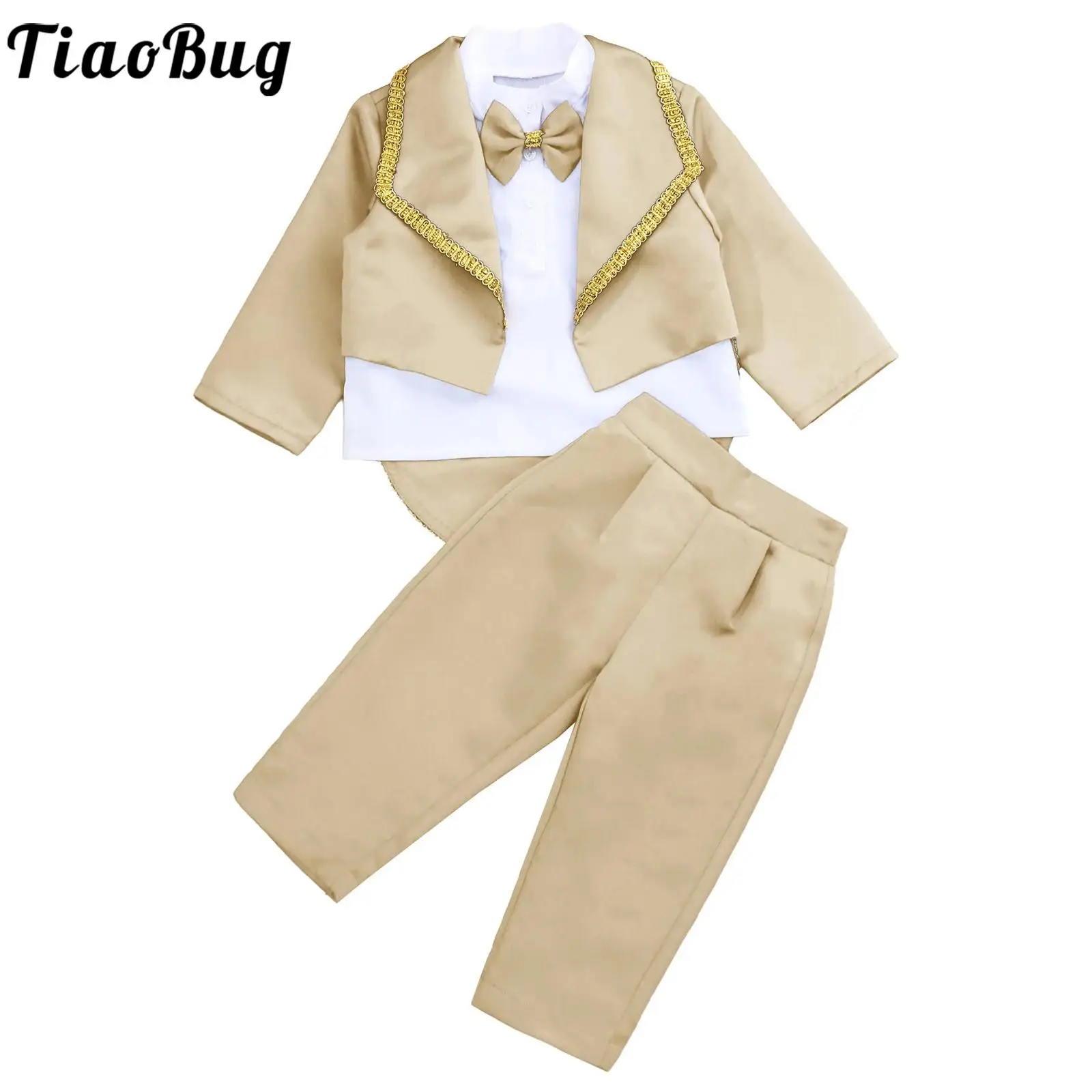 

Toddler Baby Boy Formal Gentlemen Suit Long Sleeve Bowknot Tuxedo Tops with Pants Wedding Party Banquet Christening Kids Clothes