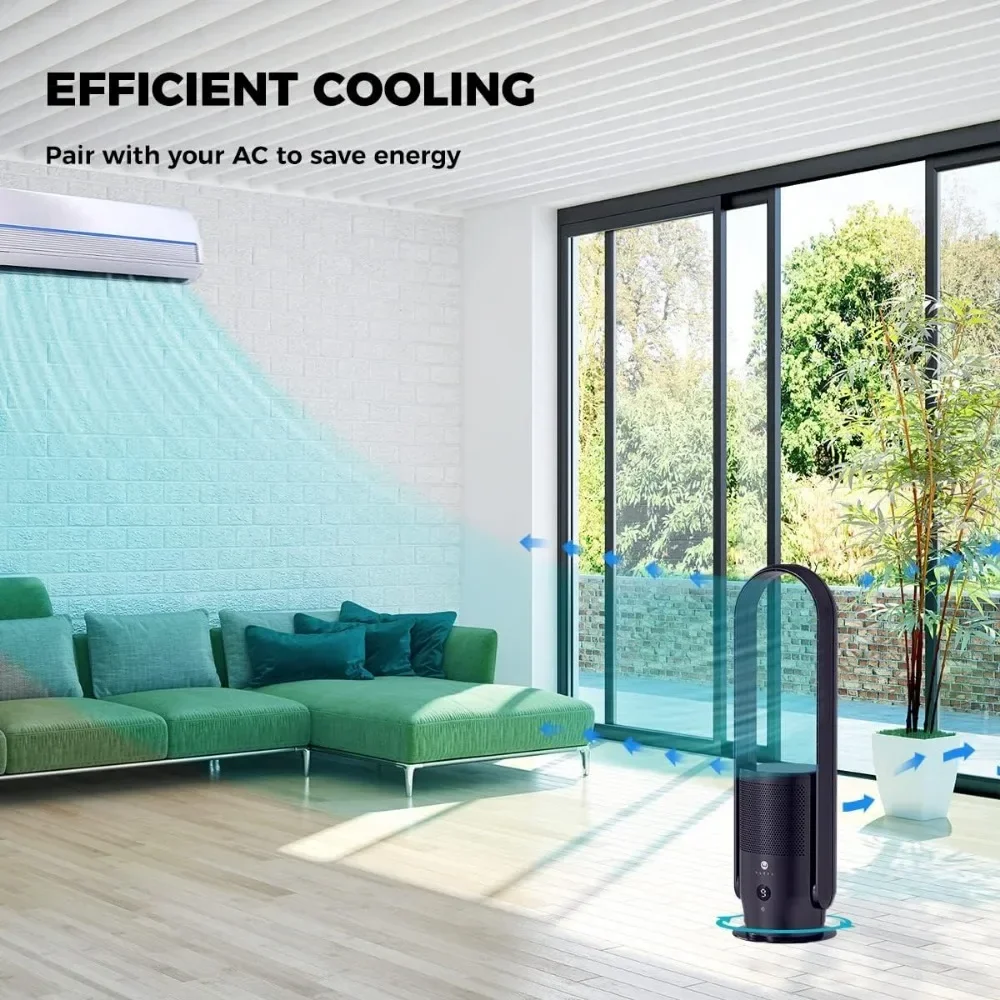 مروحة برجية وتنقية الهواء في واحد، فلتر HEPA الحقيقي 99.97% وبر حبوب اللقاح والغبار الدخاني، مروحة برجية متأرجحة مع