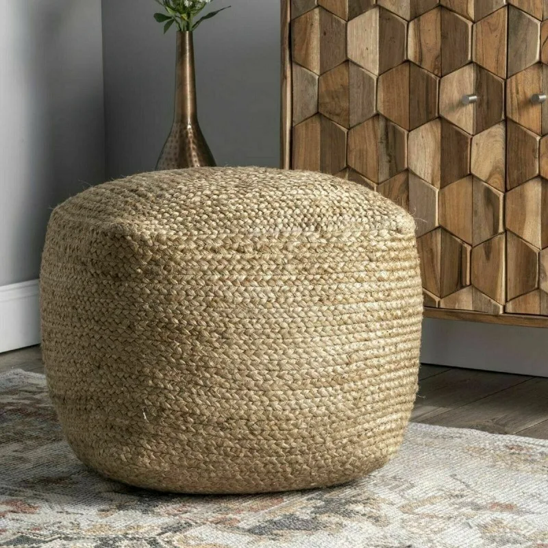 

Ottoman Cover Braided Jute Foot Stool Cover Home Décor Modern Floor Pouf Pouffe