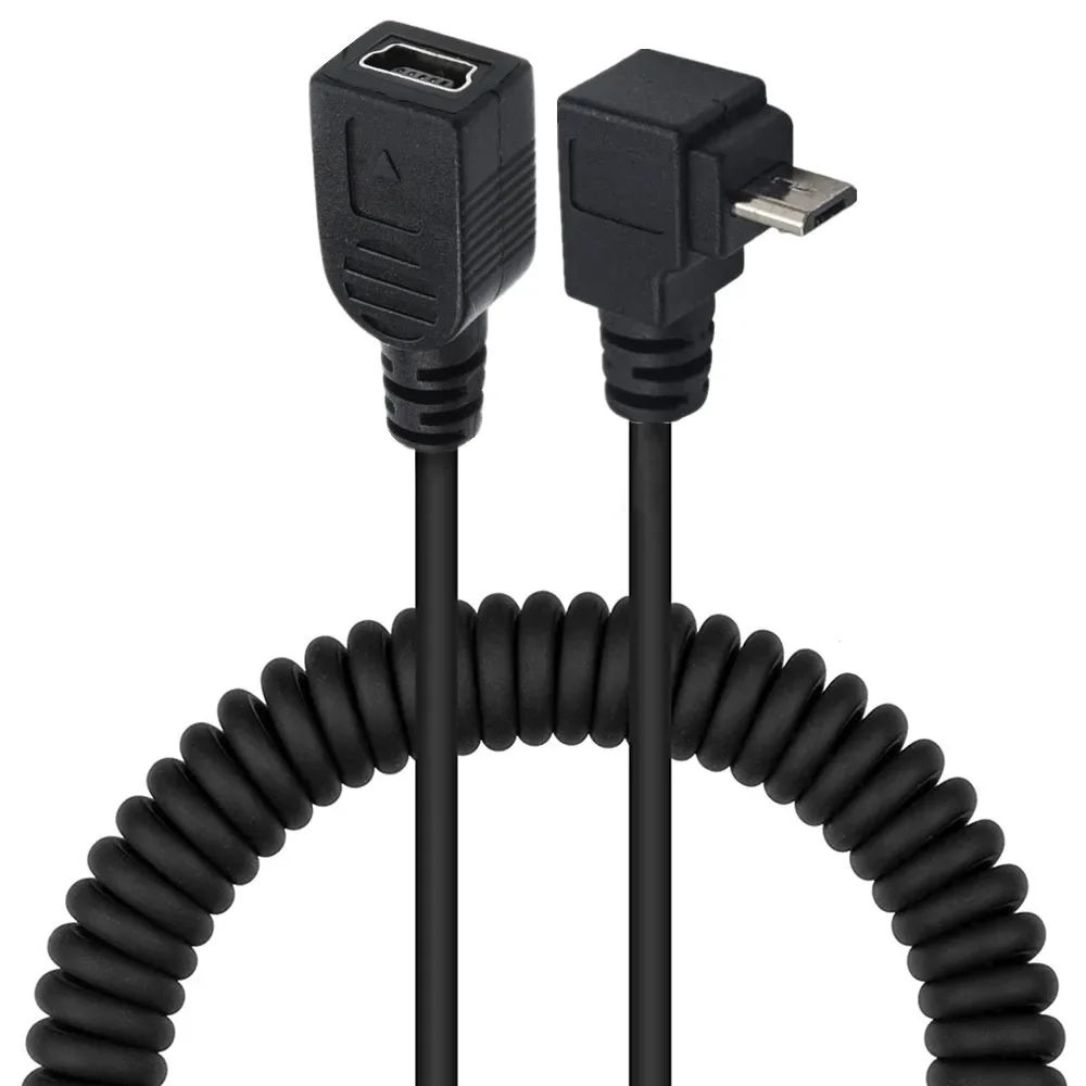 Converter Data Cable 90 Degree Micro USB Male To Mini USB Female Adapter Converter Data Line Left Right Up Down Stretch Spring