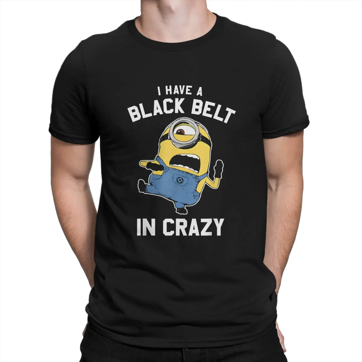 M-Minions Newest TShirt for Men Black Belt In Crazy Round Collar Pure Cotton T Shirt Hip Hop Gift Clothes Streetwear