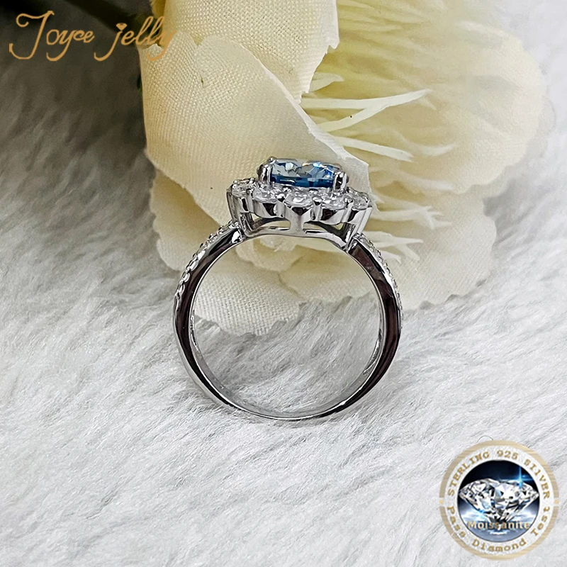 JoyceJelly 2ct Royal Blue Moissanite Ring for Cham Lady Round 8H8A Cut VVS1 Moissanite Diamond Dating Wedding Party Jewerly Gift