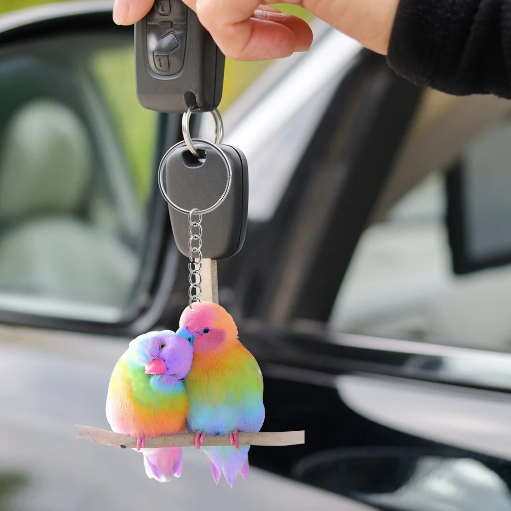 

1pcs Cartoon Love Parrot Pendant Gift Backpack Hanging Decoration Couple Gift. Car interior, rearview mirror decoration