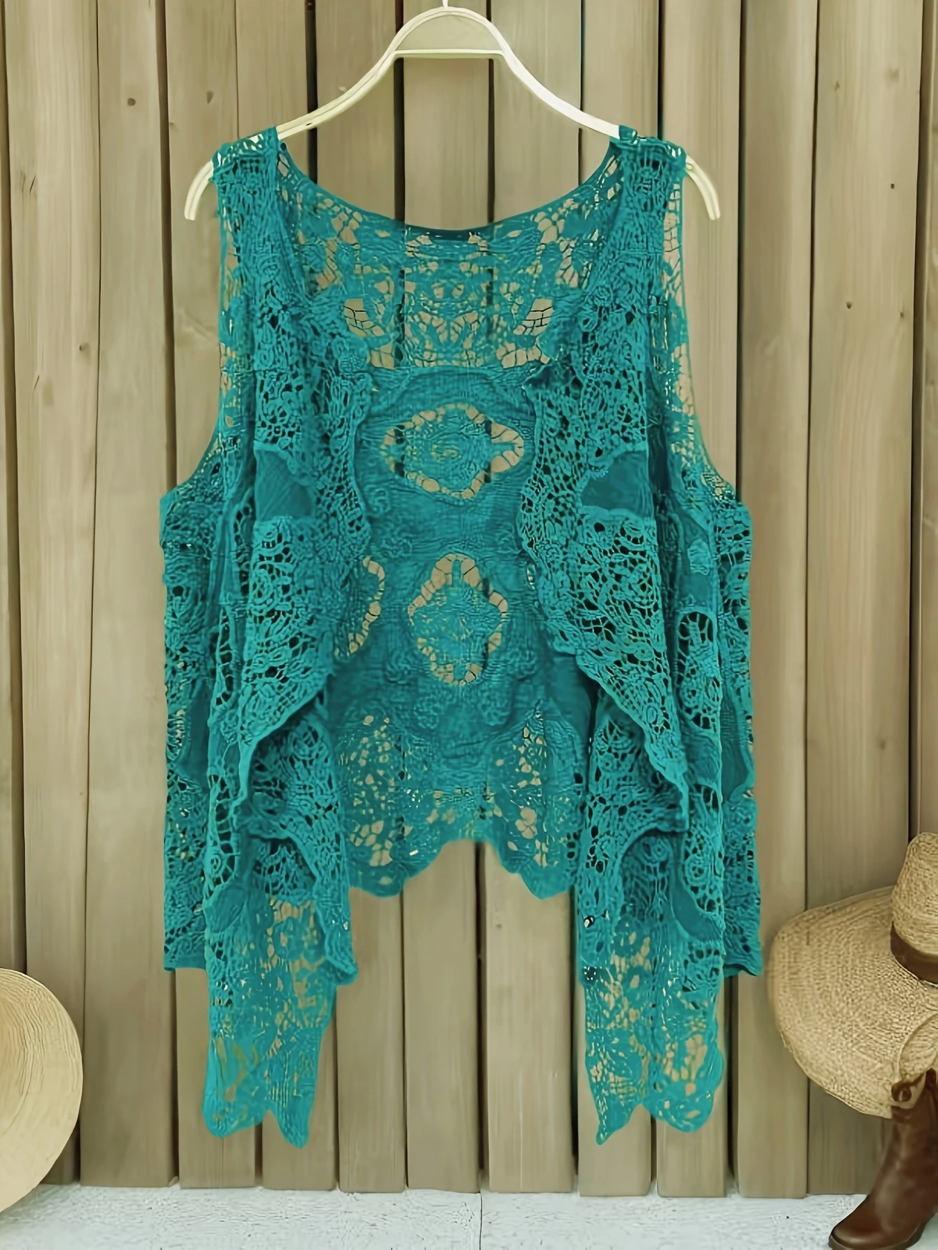 

Летняя женская пляжная накидка-кардиган в богемном стиле с V-образным вырезом, вышивкой и ажурными элементами, для отпуска, защита от солнца