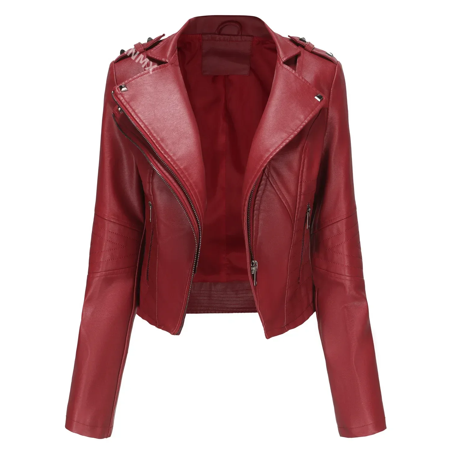 Women Moto Biker Zipper Jacket 2024 Spring Faux Leather Jacket Women Motorcycle Coat Chaqueta Mujer Veste Femme Brown Coffee Red