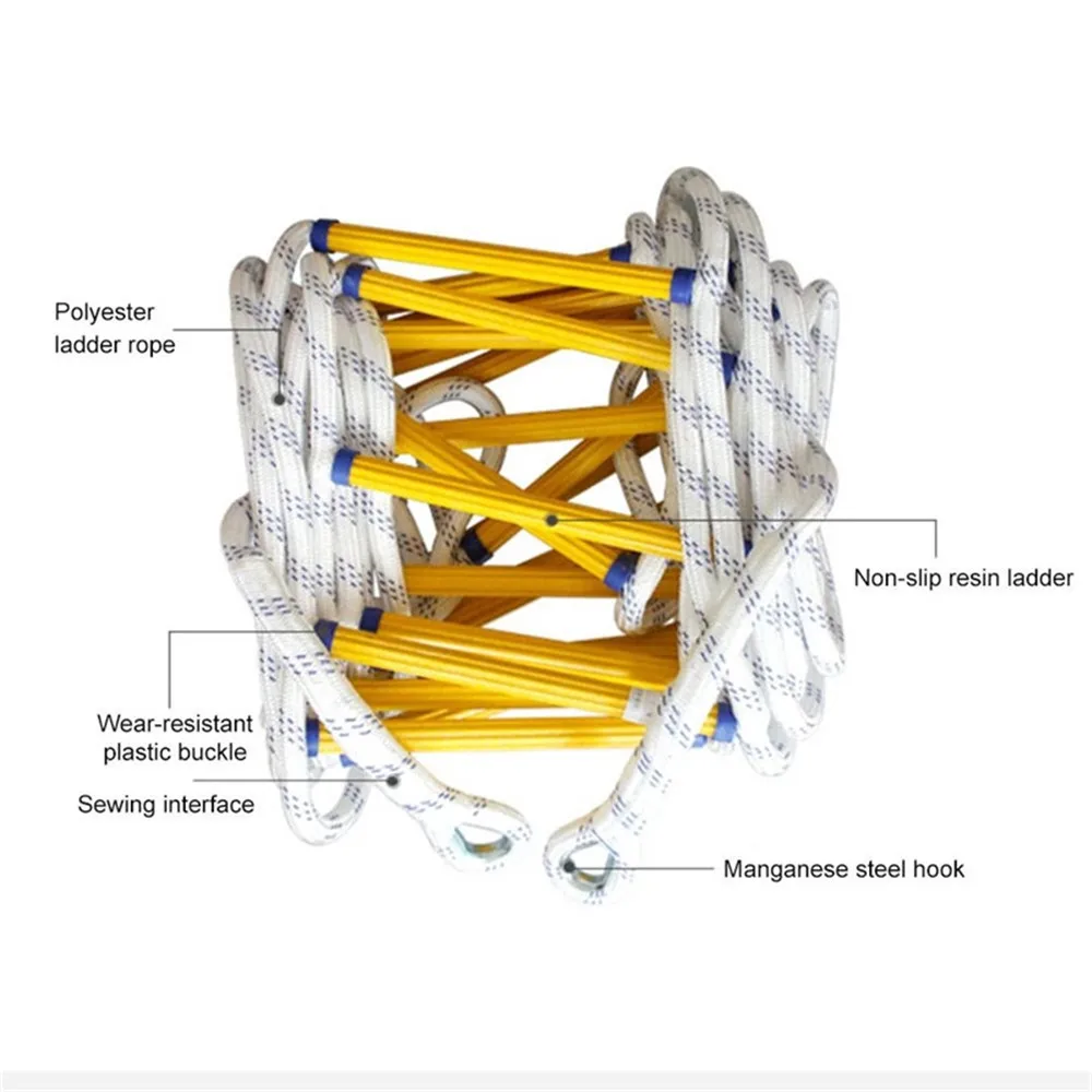 Fire Resistant Emergency Escape Ladder, Soft Rope, Portable with Hooks, Outdoor Aerial Work, Kids and Adults, 3M, 5m