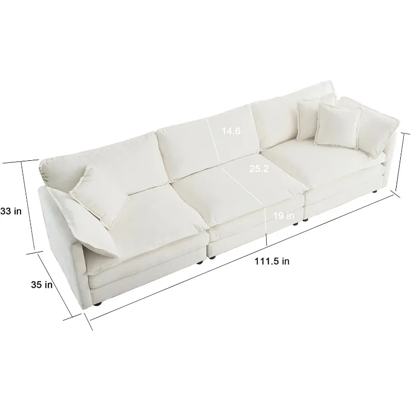 Oversized Modular Sectional Chenille Fabric Sofa Set,Extra Deep Seat Cloud Couch, Modular Sectional Couch,115 inch Width,