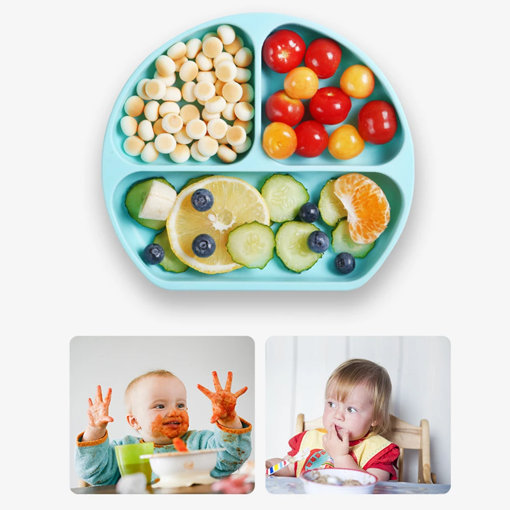 Baby Safe Silicone Dining Plate Bib Suction Children Dishes Suction Toddle Training Tableware Kids Feeding Sucker Bowls BPA Free