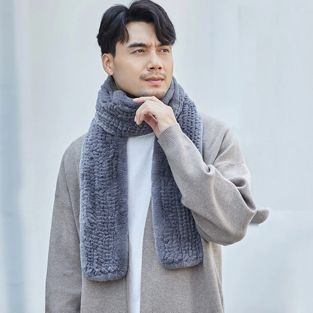 FEIMANYUAN Winter Warm Real Rabbit Fur Scarf Thicken Cross Scarf Solid Color Proof Scarves Fashion Soft Furry Neck Warmer