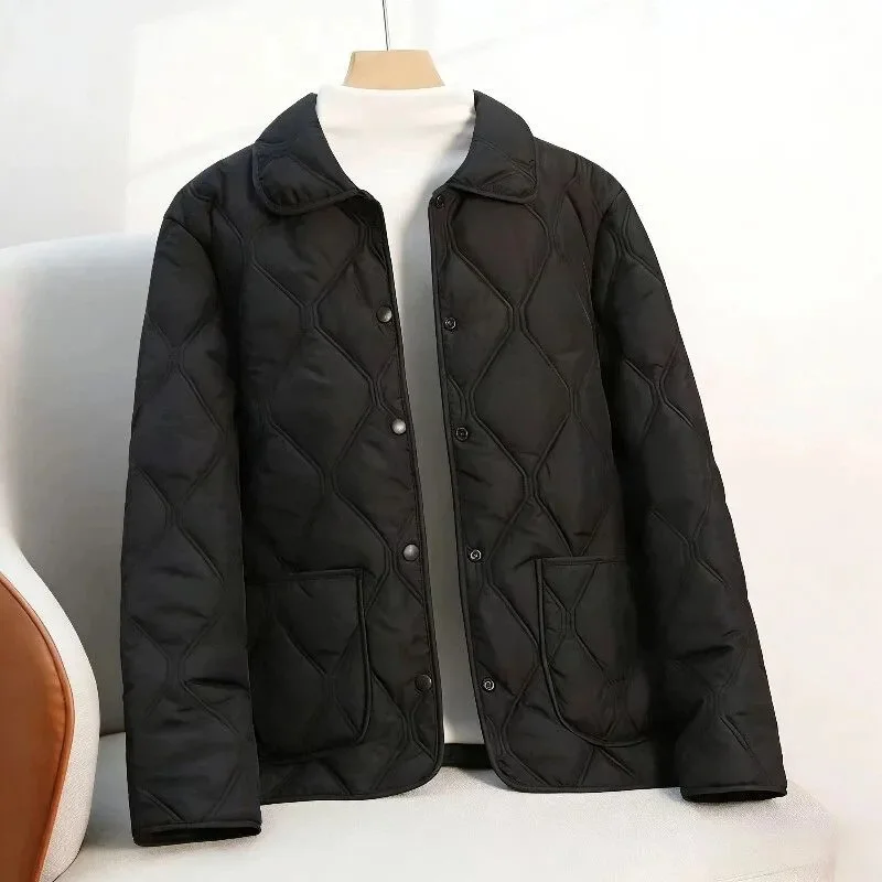 2026 New Rhombus Pattern Women's Cotton Jacket Autumn/Winter Korean Lightweight Casual Warm Female Down Cotton Parkas