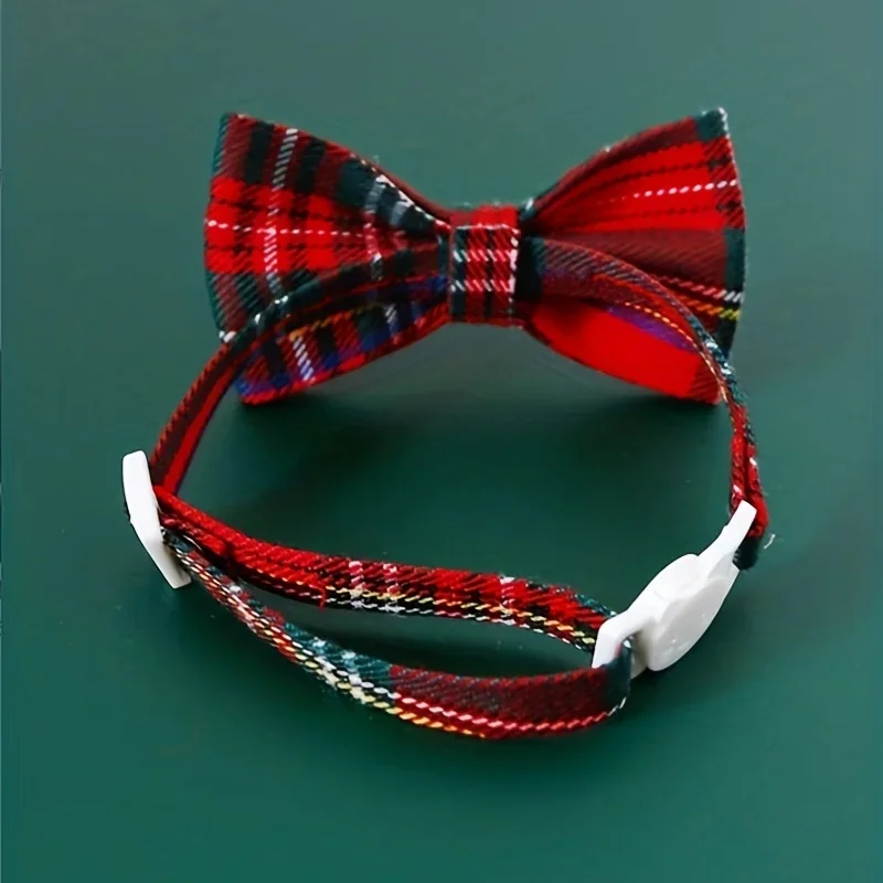 1pc-Adjustable Plaid Bow Tie Pet Collar With Bell - Durable Nylon, Fashionable Accessory For Cats & Small Dogs ﻿