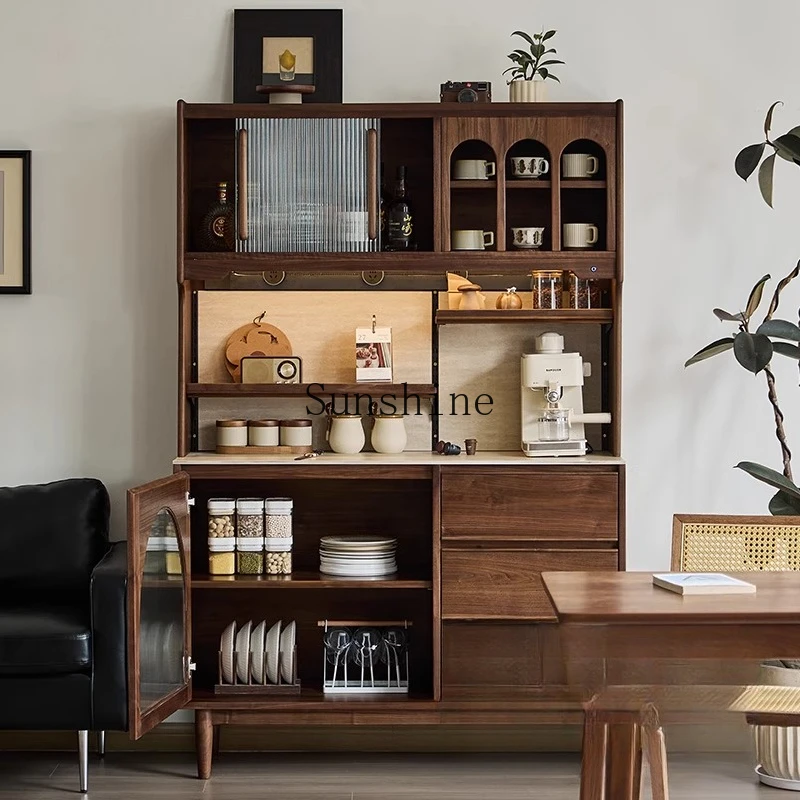 

North American black walnut dining side cabinet integrated against the wall solid wood wine cabinet
