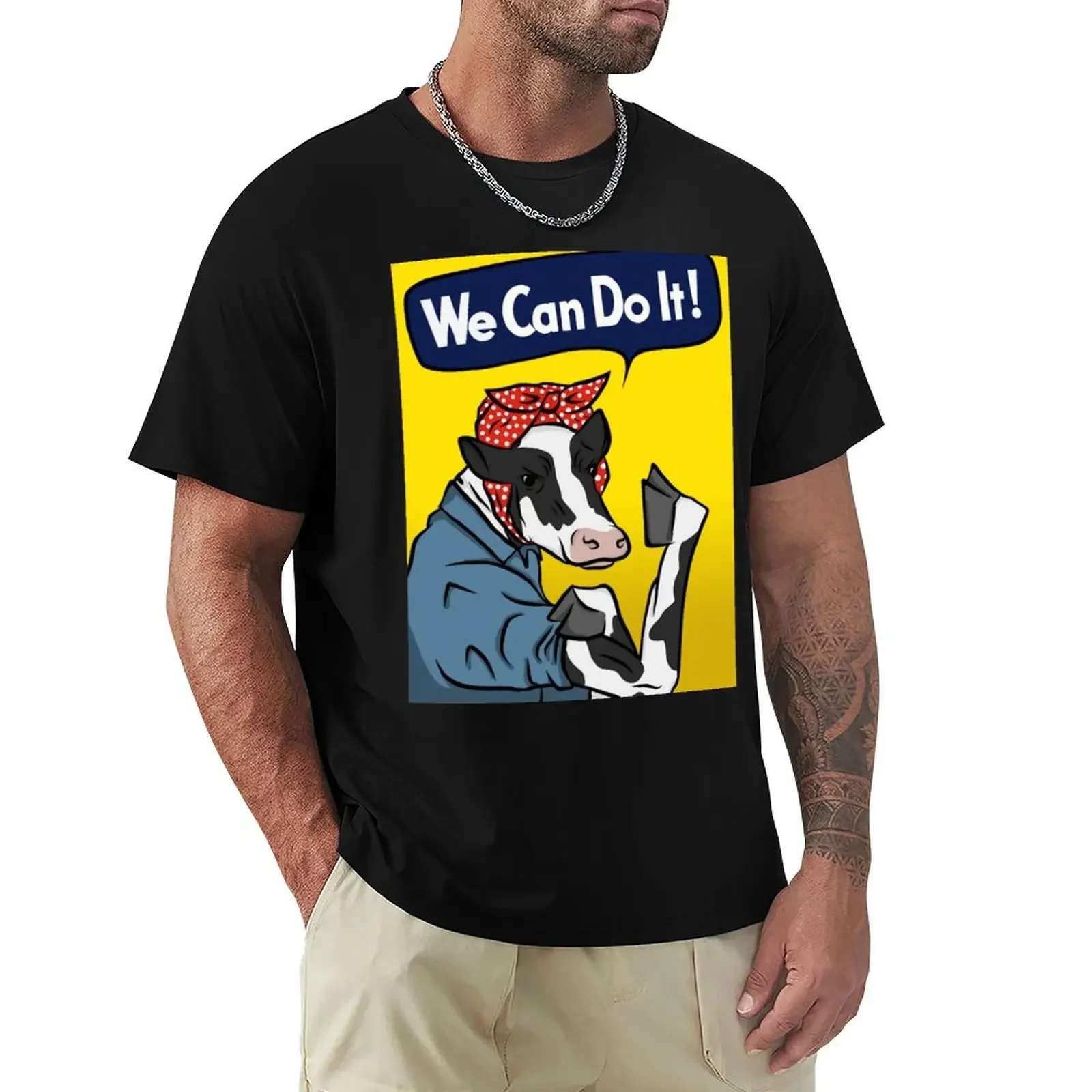 We can do it! Rosie the Riveter Vegan Cow T-Shirt customs boys whites men t shirts high quality