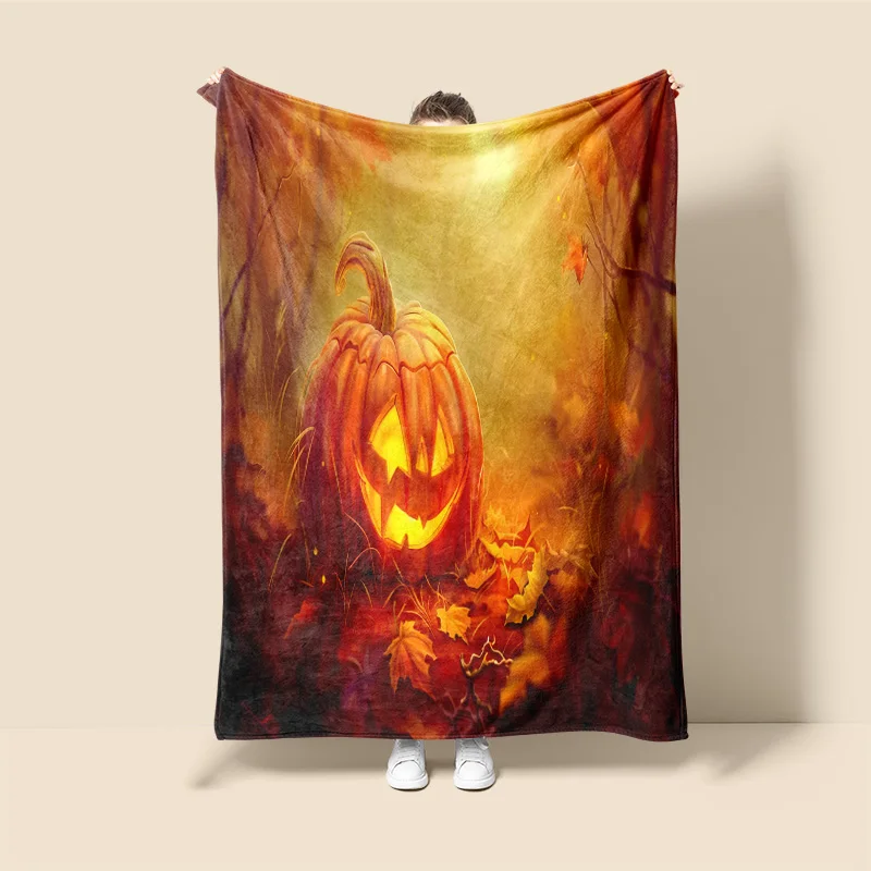 

Halloween Pumpkin Printed Fleece Blanket Warm Autumn Winter Throw for Sofa Bed Couch with Soft Fluffy Texture Cozy