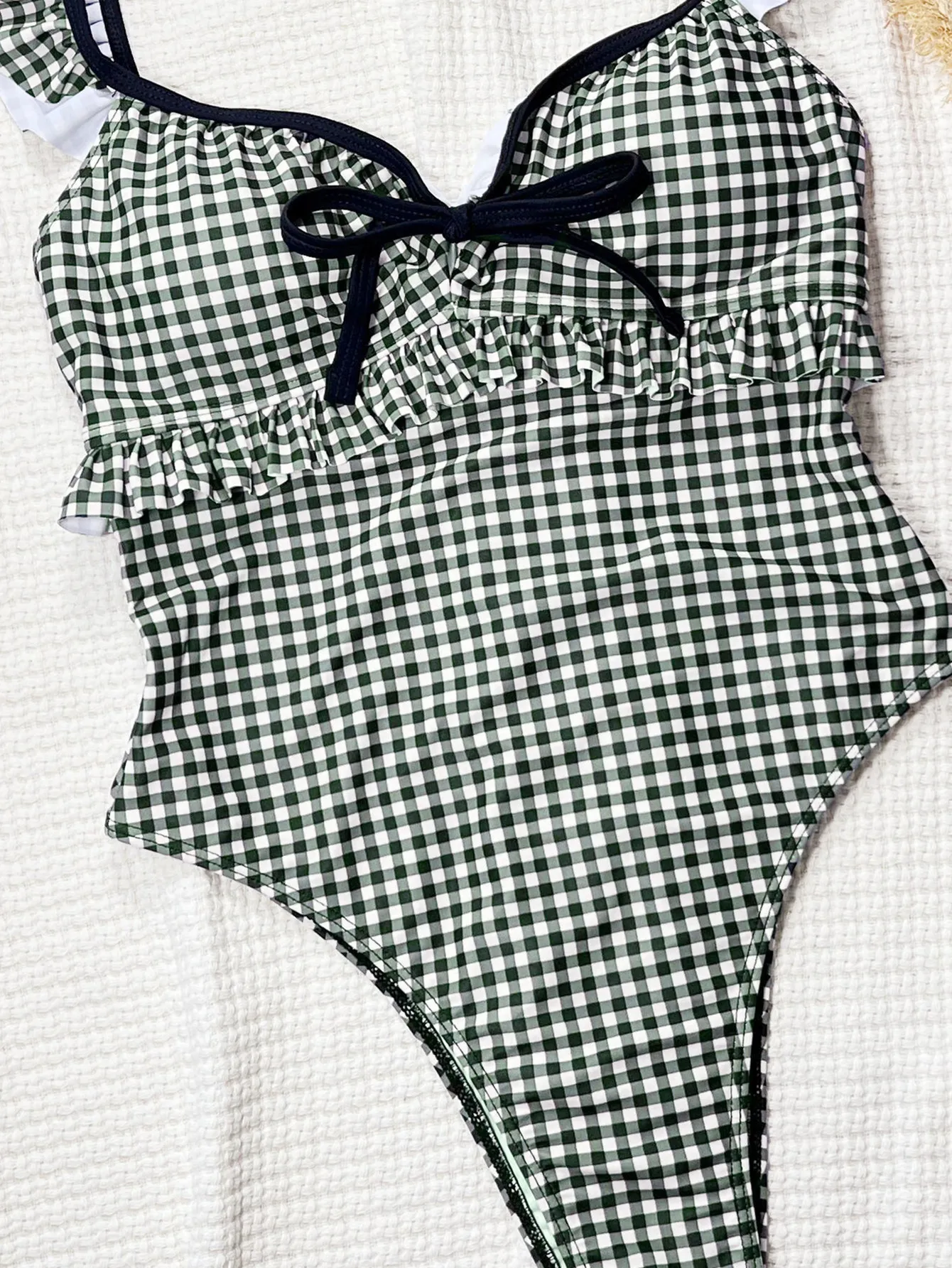 sexy white black plaid bow swimsuits one piece ruffles backless bikinis swimwear bodysuits women biquini bathing suits tankini