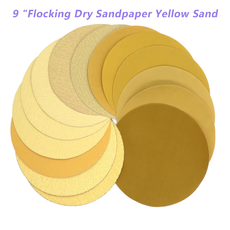 

9Inch 225mm Flocking Disc Sandpaper Self-adhesive Round Sand Paper Polished Sandpaper Yellow Dry Sandpaper 60/80/240Grit