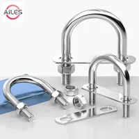 Pernos tipo U de acero inoxidable M6 M8 304 con tuercas de placa, abrazadera de tubo redonda en forma de U, soporte de tubo tipo U, hebilla fija, placa de 2mm